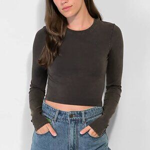 Ninth Hall Fundamentals T Shirt Womens Large Brown Long Sleeve Crew Tee Crop